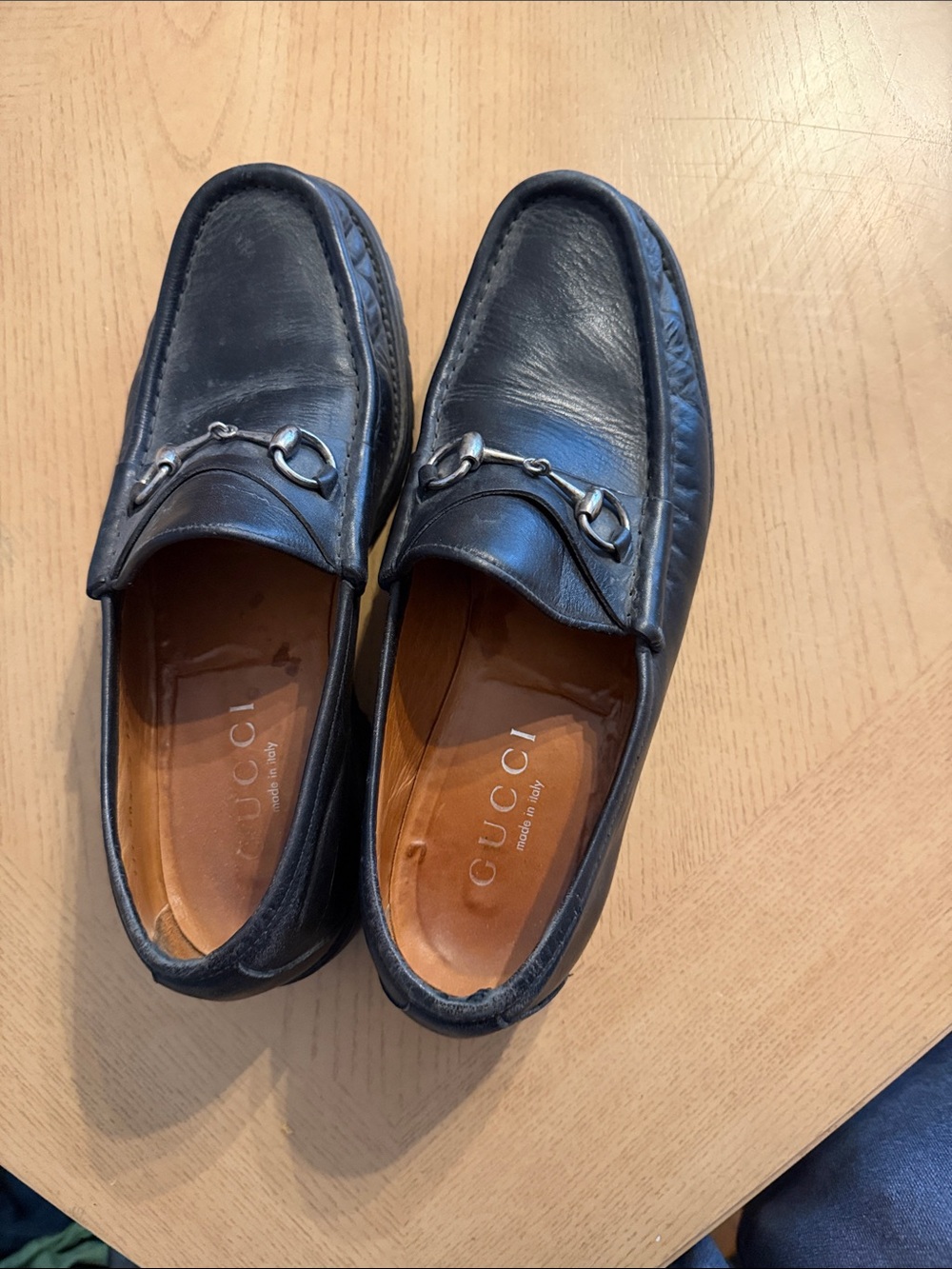 Gucci Black Leather Horsebit Loafers with Brown Insole